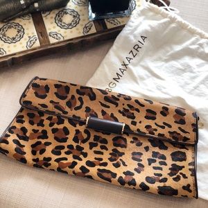 BCBG MaxAzria leopard (pony hair) + leather Clutch